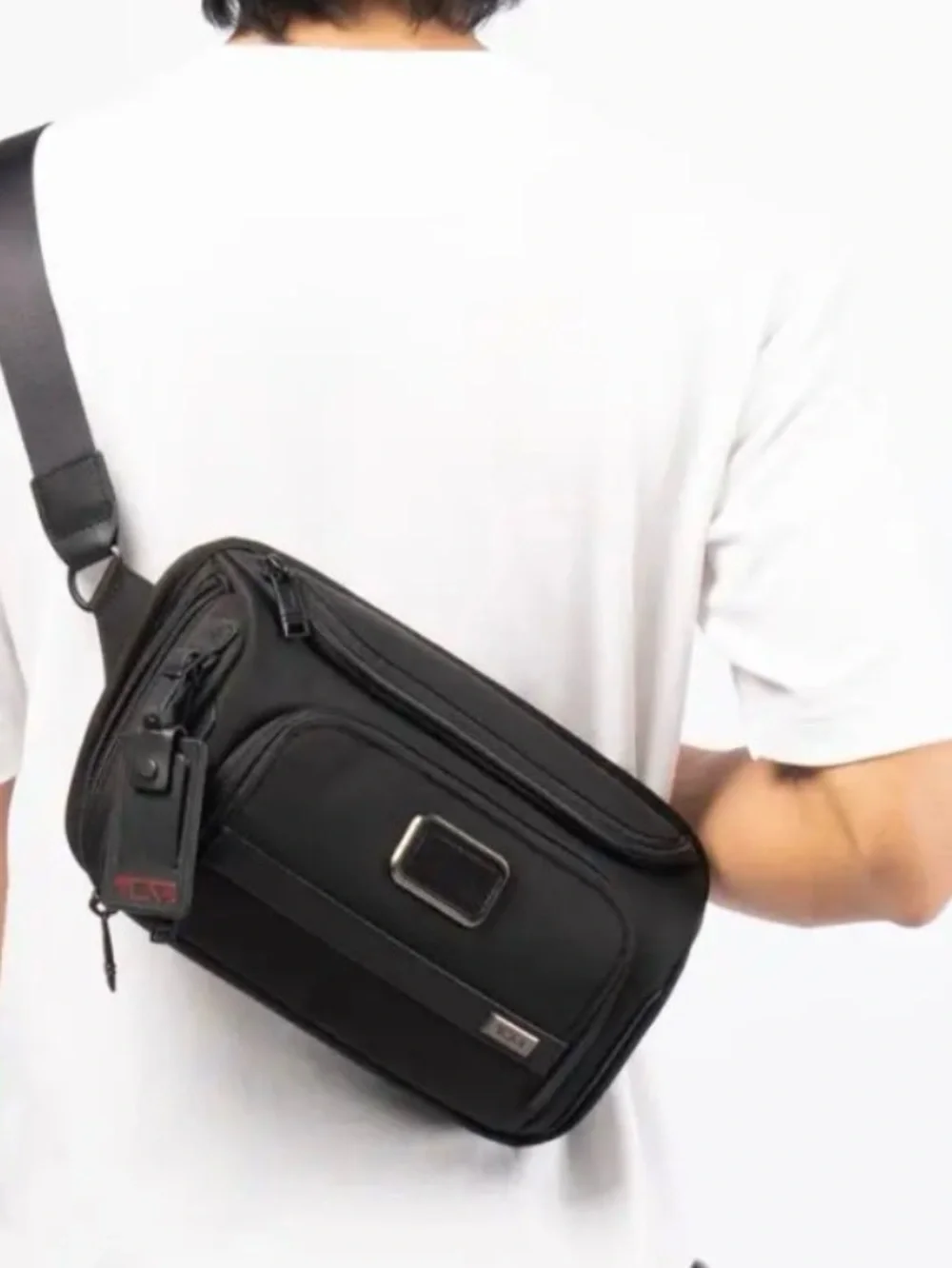 Tumi Black Nylon Crossbody Belt Bag with Silver Hardware